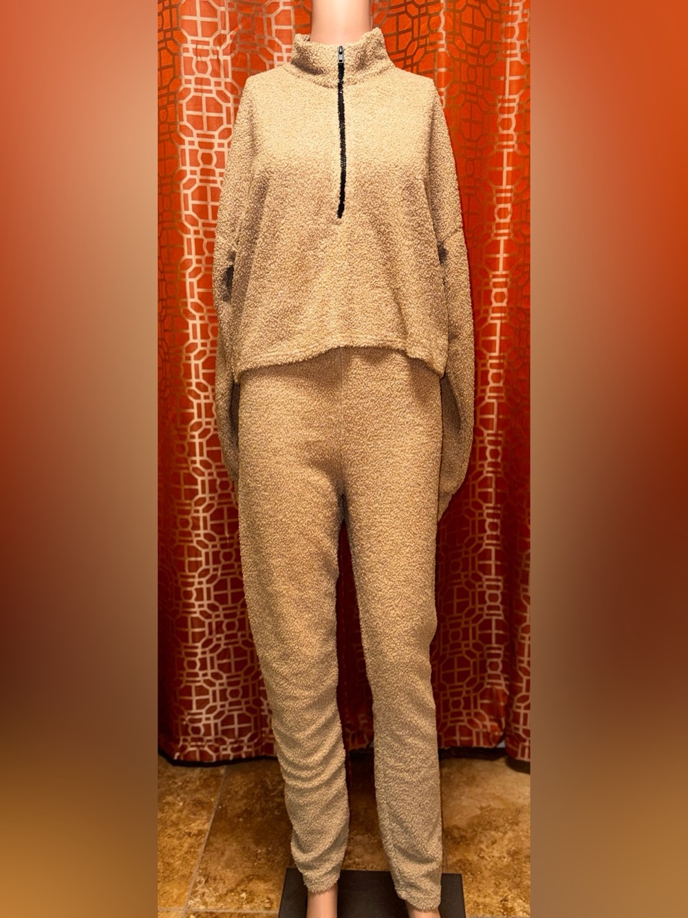 Fashion Nova Beige Sherpa Two Piece Set Medium